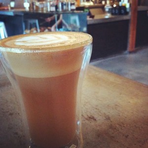 Latte at Flywheel cafe